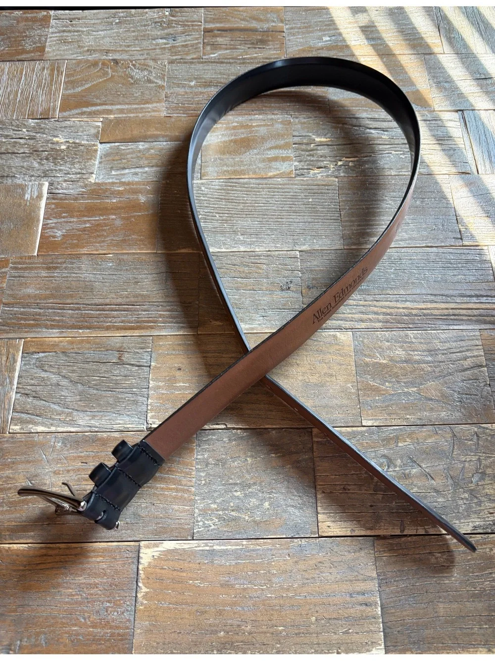 Allen Edmunds Polished Cobber Black Leather Belt